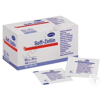 Soft-Zellin alkoholos törlőkendő injekcióbeadáshoz, 60x30mm, 100db