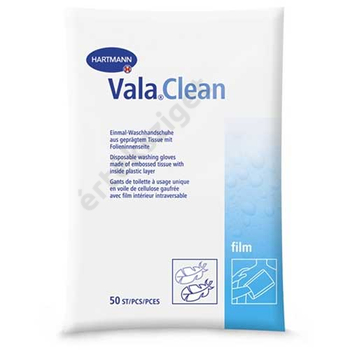 Egyszer használatos mosdatókesztyű beteggondozáshoz, 50db, Vala Clean Film