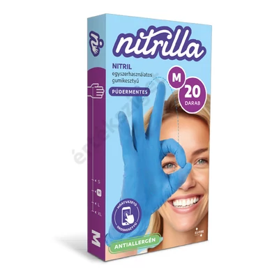 Nitrilla nitril púdermentes orvosi vizsgáló- és védőkesztyű, 20db, M