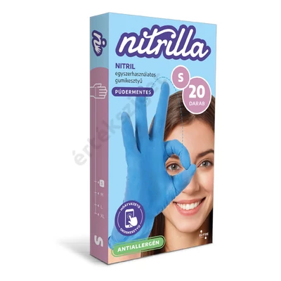 Nitrilla nitril púdermentes orvosi vizsgáló- és védőkesztyű, 20db, S