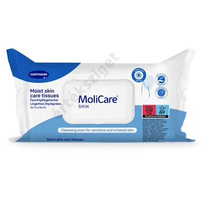 Fekvőbeteg nedves mosdató-, törlőkendő, Molicare Skin 20x30cm, 50db