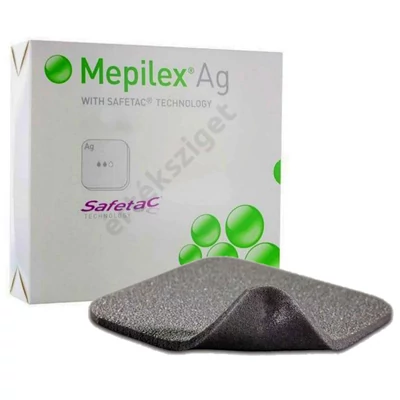Ezüsttel impregnált habkötszer fertőzött sebekre, Mepilex AG, 17,5x17,5cm, 5db