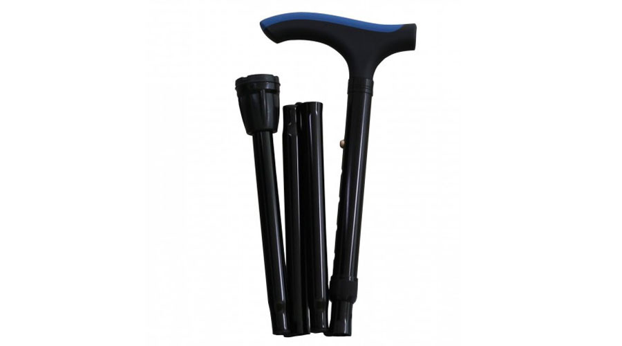 Összecsukható, gél markolatú, állítható magasságú kényelmes járóbot csuklópánttal, Advance, kék
